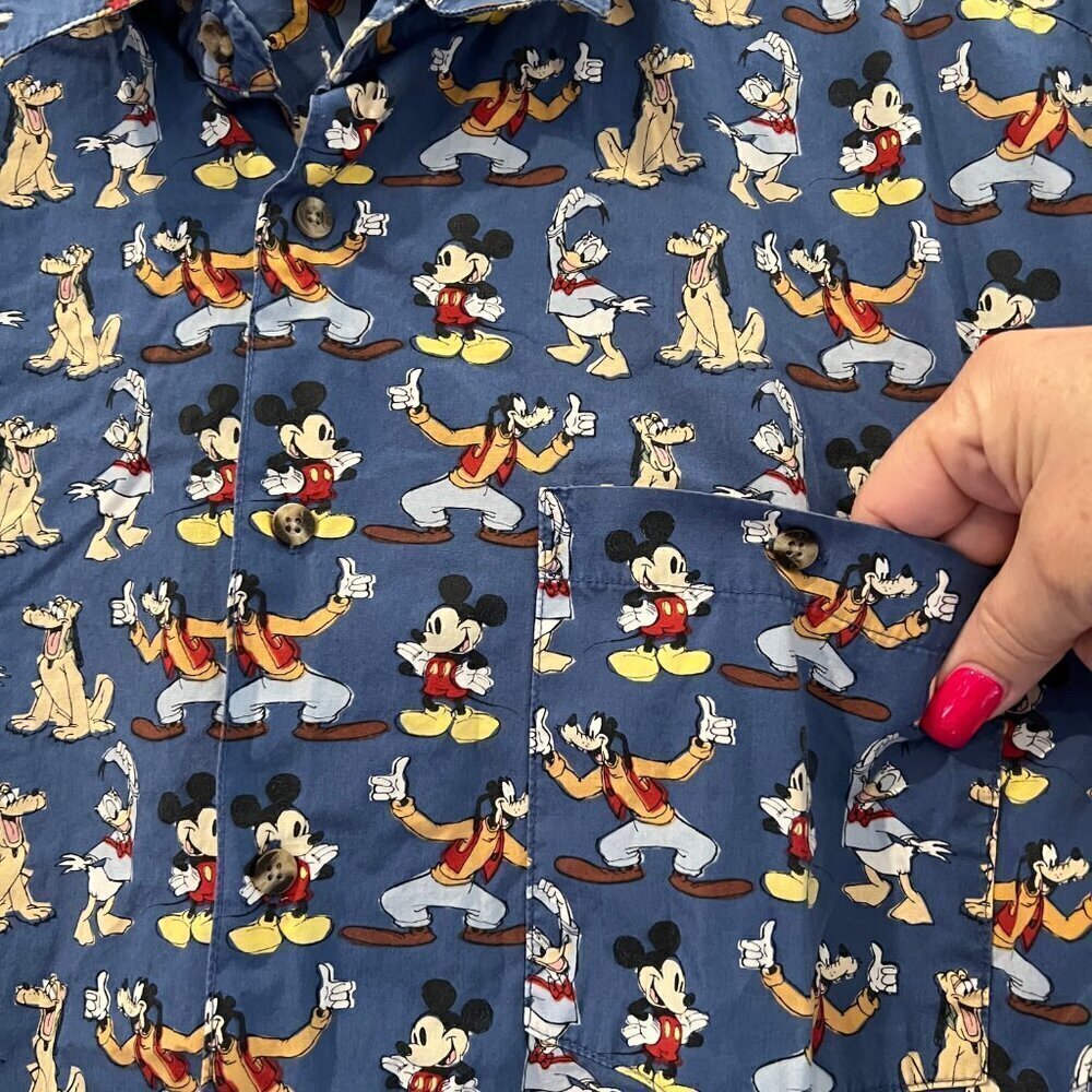 The Disney Store Vintage Blue Short Sleeve Button Down Shirt, Size Medium - Picture 5 of 10